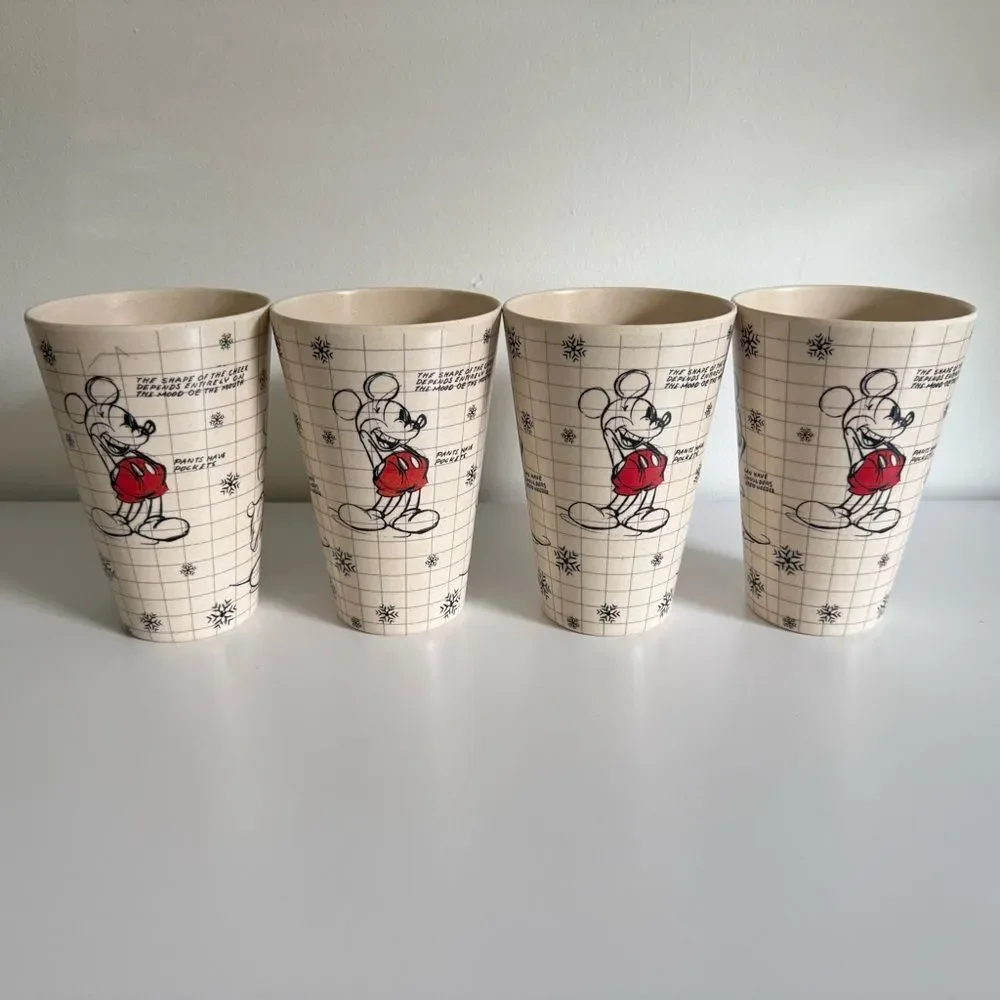 Disney Mickey Mouse Vintage Retro Cup Set Of 4 Collectible Kitchen Drinkware